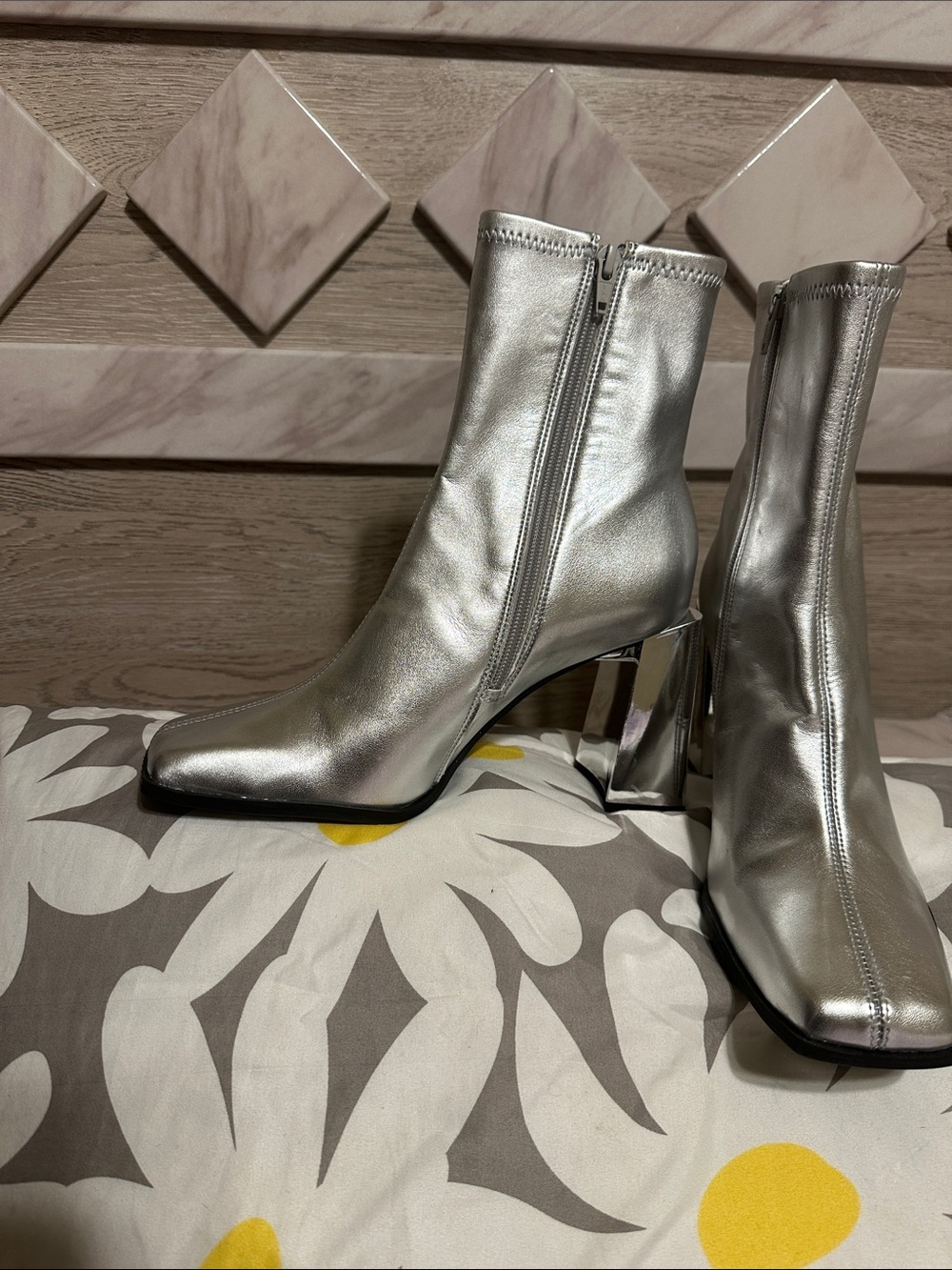 GB girls Metallic Silver Block Heel Ankle Boots